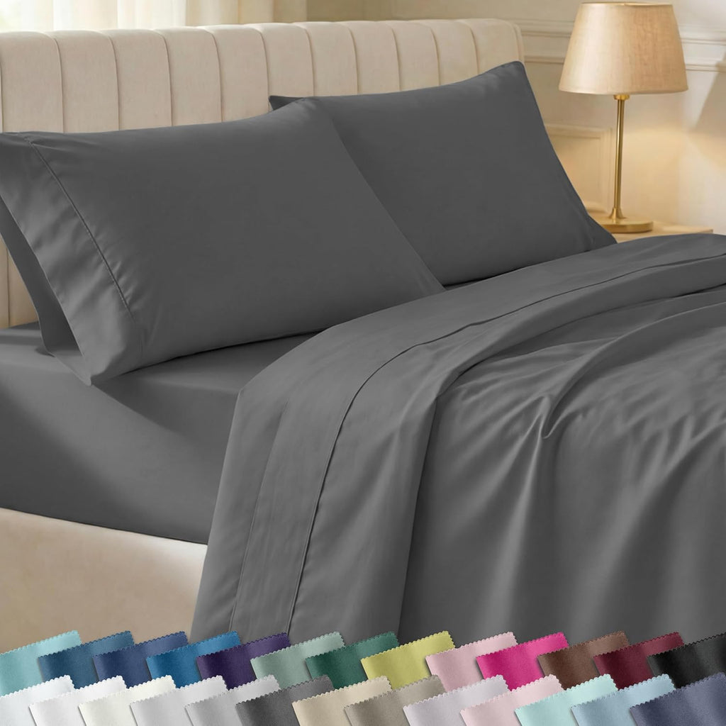 California Design Den King Sheet Set - 100% Soft Cotton, 400 Thread Count, Silky Smooth Sateen, Deep Pockets - Grey