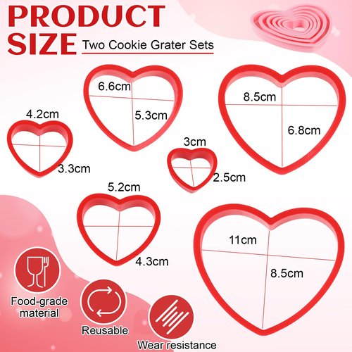 Jingmore 2 Sets Plastic Heart Cookie Cutters Valentine Heart Pancake Mold for Baking Cakes, Biscuits, and Sandwiches(Red and Pink)
