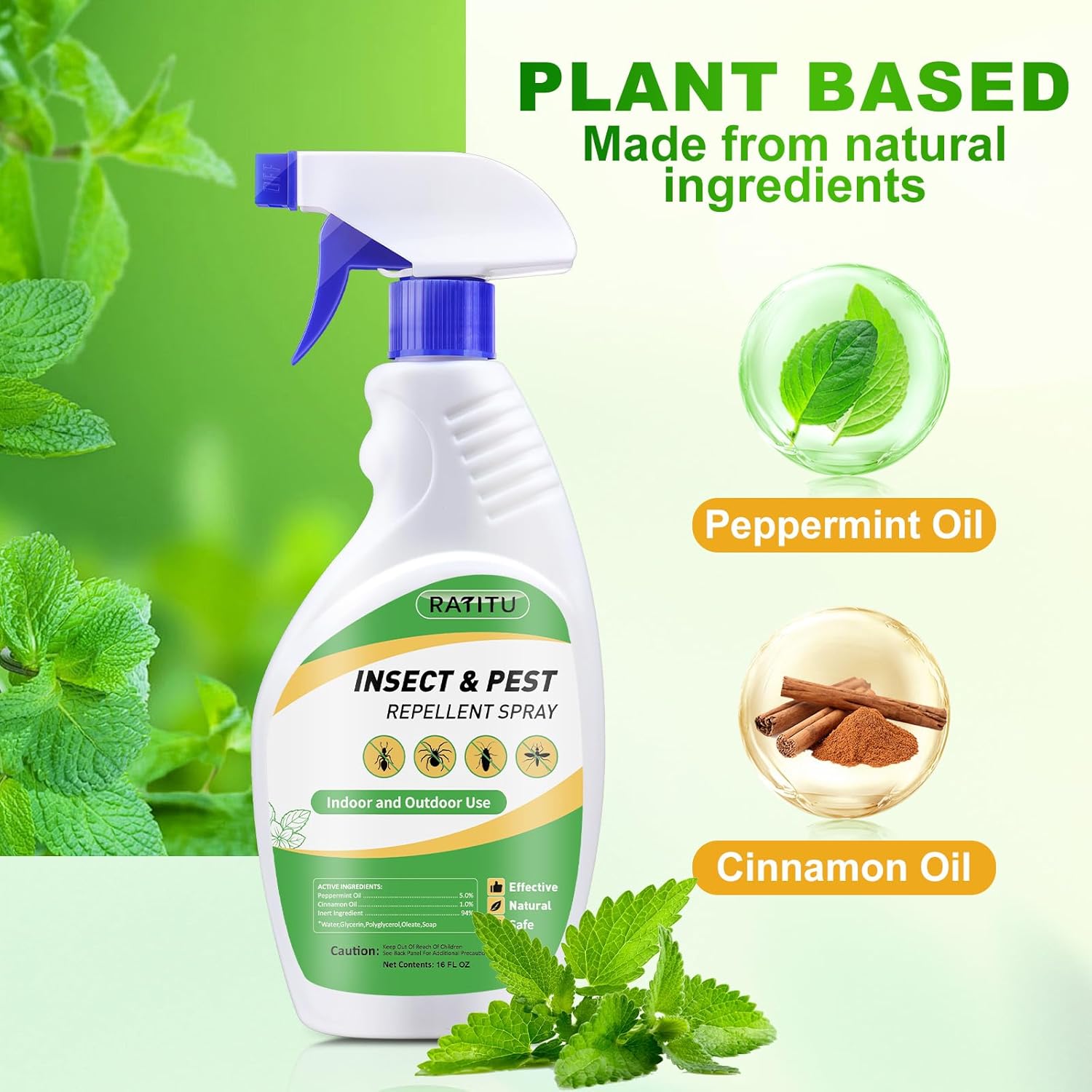 Peppermint Oil Insect Repellent Spray - 16 OZ Natural Formula for Ants, Spiders & Mosquitoes | Pet Safe