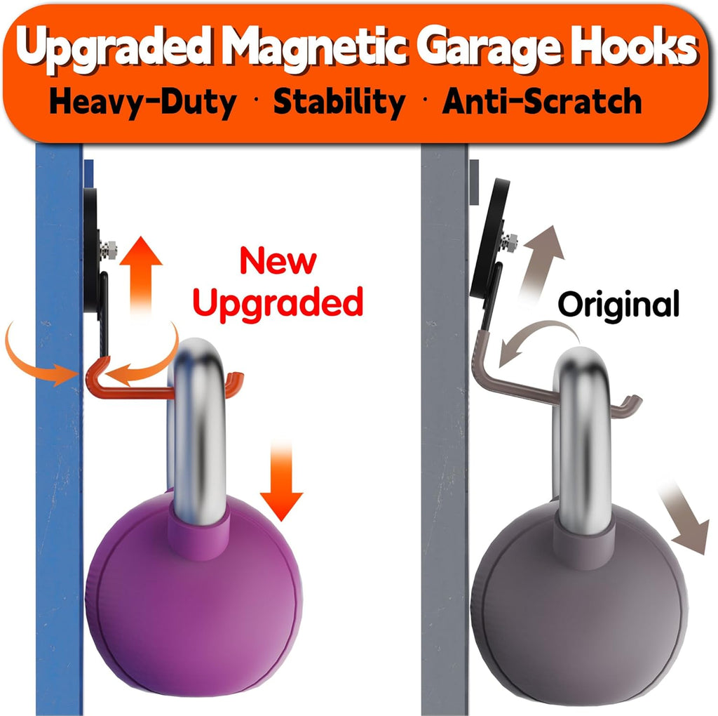 ULIBERMAGNET Heavy Duty Magnetic Hooks - Strong 3.46 Inch Hooks for Cables, Tools & More | 2 Pack (Orange)