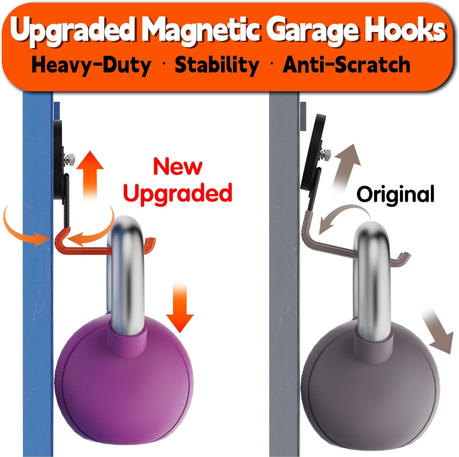 ULIBERMAGNET Heavy Duty Magnetic Hooks - Strong 3.46 Inch Hooks for Cables, Tools & More | 2 Pack (Orange)