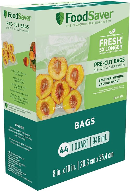 FoodSaver Precut Vacuum Sealer Bags - Airtight Food Storage & Sous Vide, BPA-Free, 1 Quart, 44 Count