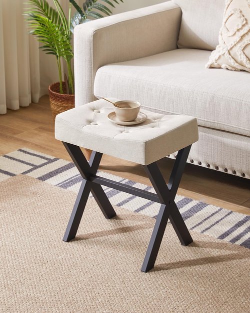 IBUYKE U-Shaped Linen Vanity Stool, Square Makeup Chair with X-Leg, Ottoman Seat Footrest Stool, Multi-Use as Small Side Table, for Bedroom, Living Room, Linen WBD018Y