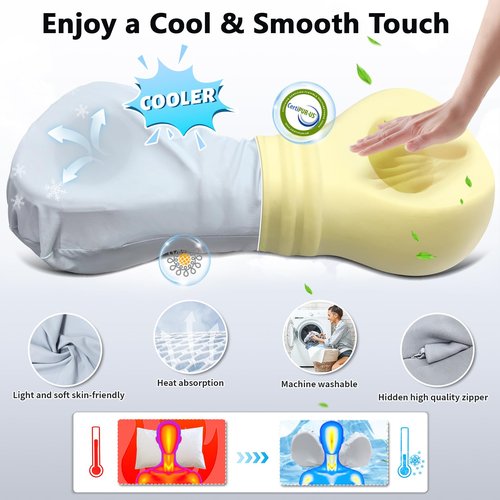 Mixiniso Cervical Neck Pillows for Tension Muscle Relief, Neck Roll Pillow for Side Sleepers, Camping & Travel Neck Support Memory Foam Pillow, Cervical Traction Device with Storage Bag