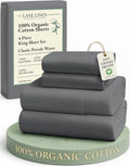 LANE LINEN 100% Organic Cotton King Size Sheets - Soft, Machine Washable, Eco-Friendly Charcoal