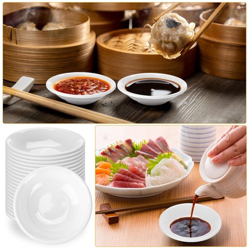 Mimorou 100 Pcs Soy Sauce Dish White Dipping Bowls Bulk, 1.2 oz Asian Small Sauce Bowls for Sushi, Ketchup, Vinegar, Olive Oil, Soy, Spices, BBQ Chip and Dip Serving Bowl Set Gift (Resin)