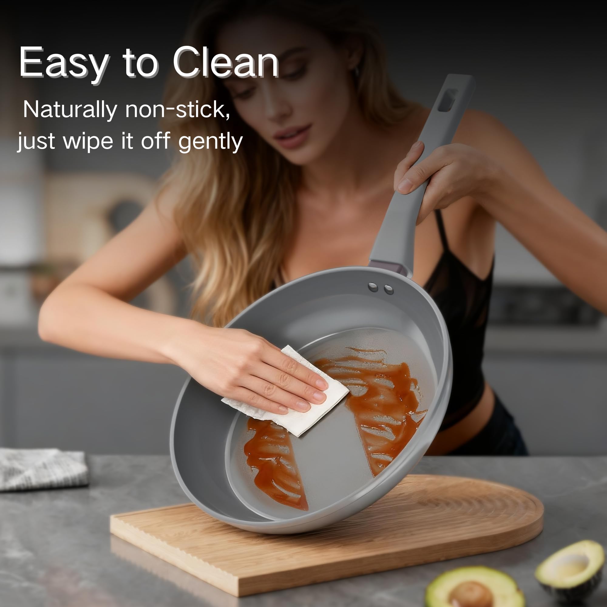 Sanho Nonstick Frying Pans Set, Ceramic Pan Skillet, Non Toxic Pans for Cooking, 8" 10" 12" Ceramic Frying Pan Set PFAS & PTFE & PFOA Free with Stay Cool Handle, Dishwasher & Oven Safe, Gray