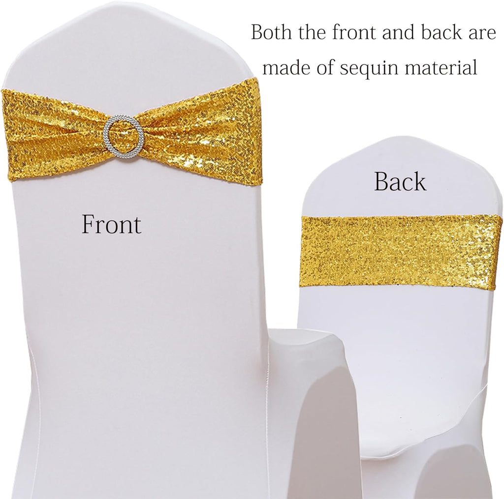 Regine Switzerland Gold Spandex Sequin Chair Sashes - Pack of 100 for Weddings & Parties