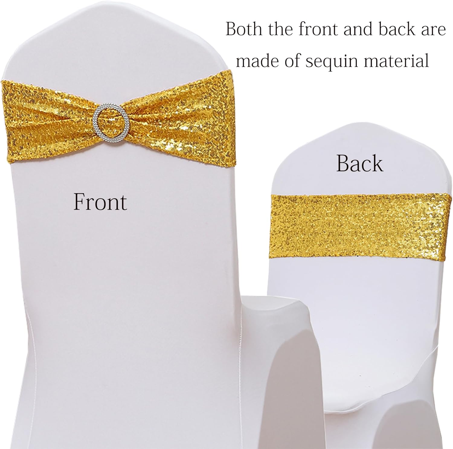 Regine Switzerland Gold Spandex Sequin Chair Sashes - Pack of 100 for Weddings & Parties