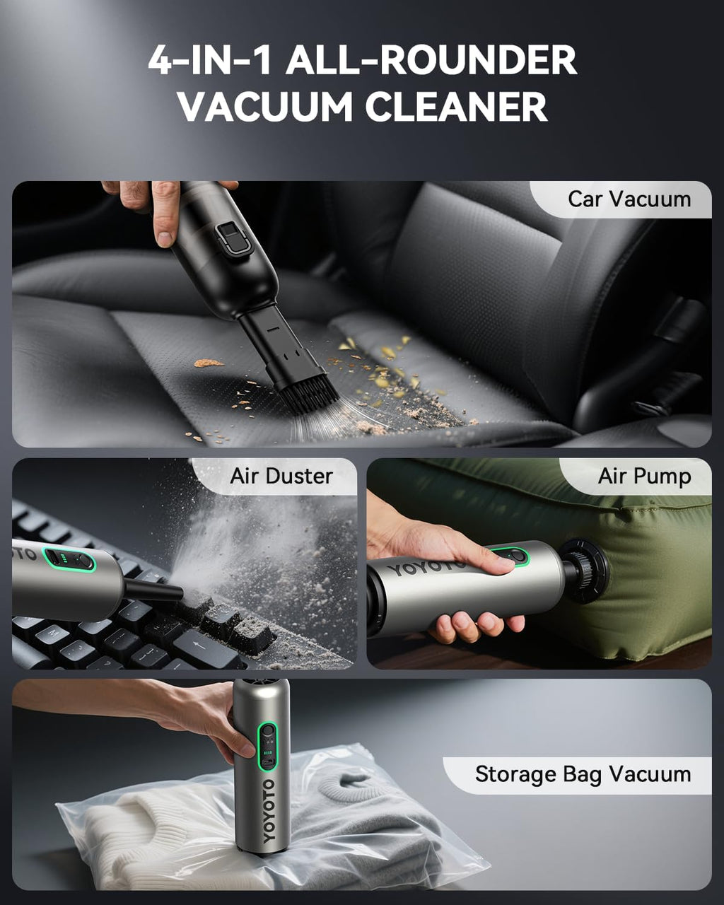 Skiennix Handheld Vacuum | Cordless 4-in-1 Mini Cleaner with 21000Pa Suction - Ultra Light & Rechargeable (Silver)