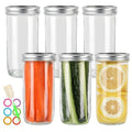 24 oz Wide Mouth Mason Jars 6 Pack, Glass Canning Jars with Airtight Lids, Leakproof Reusable Storage Containers for Pickling, Jam, Honey, Sauces, DIY Projects, Great Value Set with Secure Packaging