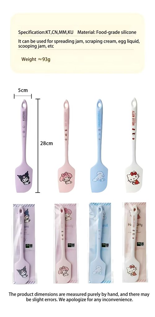 Cartoon Kitty silicone spatula, long handle non-stick rubber, heat-resistant, suitable for cream, jam, blenders, and applicable for cooking and baking (White KT)
