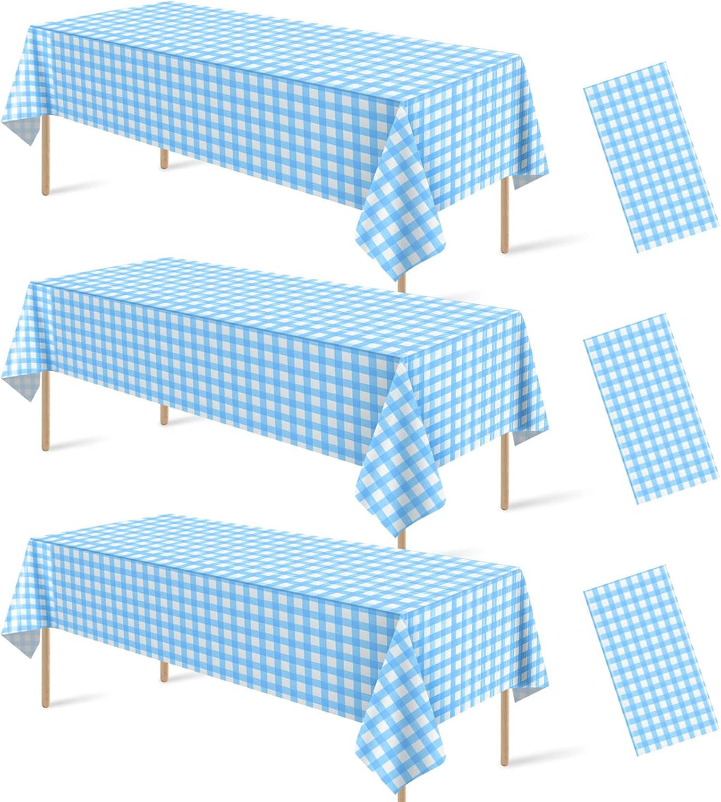 Regine Switzerland Disposable Light Blue Gingham Tablecloth - Perfect for Outdoor Picnics & Parties | 54 x 108 Inch