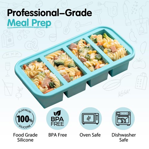 Extra Large Silicone Soup Cubes Freezer Tray With Lid 1 Cup, 2 Pack Silicone Freezer Molds 4-Cube Reusable Soup Storage Containers for Meal Prep, Leftovers & Baby Food