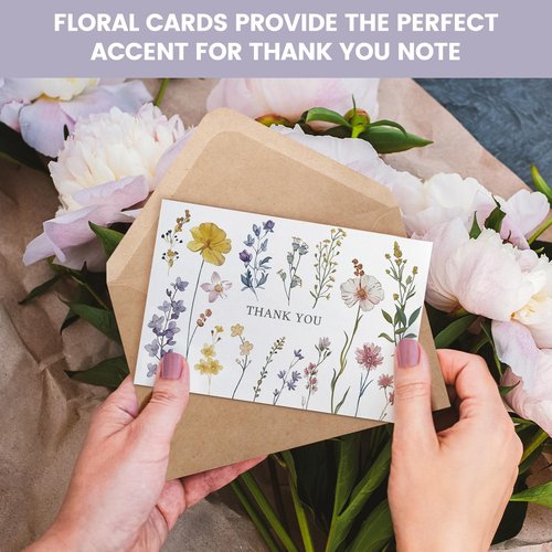 XXINMOH 102 PACK Floral Thank You Cards With Envelopes (4"x6") - Wildflower Blank Cards With Adhesive Envelopes & Matching Stickers for Wedding, Bridal Showers, Baby Showers, Birthday, All Occasion