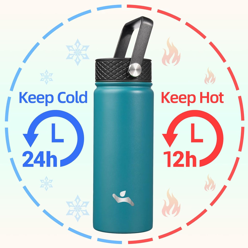 Skiennix 18 Oz Insulated Stainless Steel Water Bottle - Durable Sport Design | Light Blue