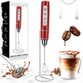 Milk Frother Handheld with Stand, Electric Whisk 3 Speed Adjustable, Drink Mixer with Stainless 3 Whisk, Rechargeable Hand Frother Wand, Foam Maker for Latte Cappuccino Hot Chocolate Egg Red