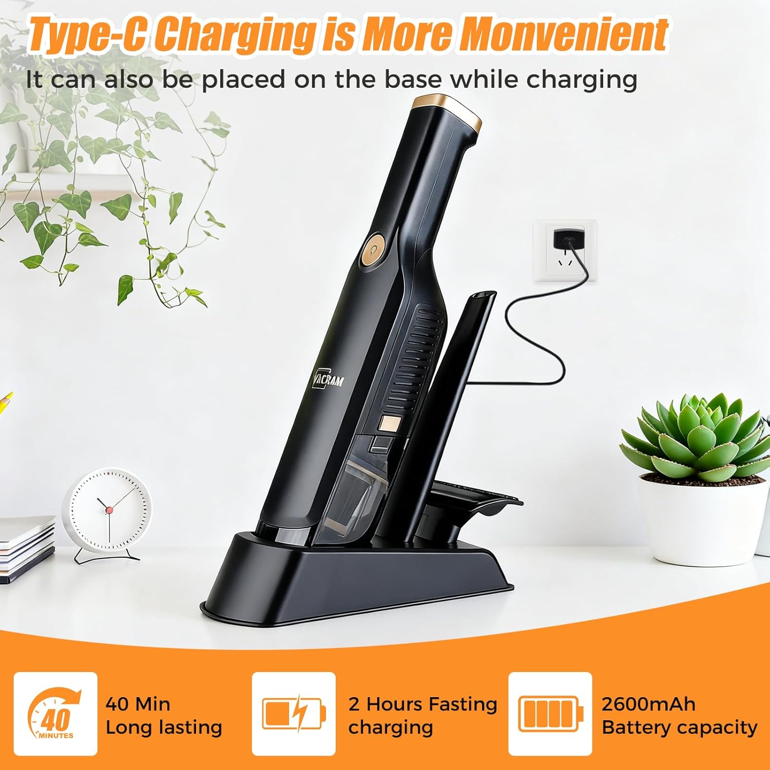 Skiennix Handheld Cordless Vacuum - 15KPA High Power with USB Quick Charge & Washable Filter | Black