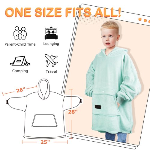 Catalonia Wearable Blanket Hoodie for Kids, Oversized Wearable Fleece Pullover with Large Front Pocket, Ages 4-12, Christmas Gifts for Kids