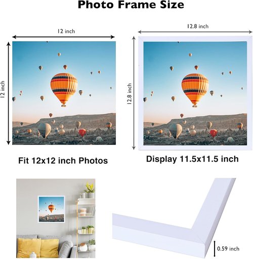 JCJMY 12x12 Inch Picture Frame - Versatile Horizontal & Vertical Wall Hanging | Shatter-Resistant Plexiglass, White