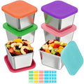 6-Pack 6oz Stainless Steel Snack Containers for Kids, Leak-Proof Metal Toddler Food Storage Containers with Silicone Lids & 64 Writable Labels, Stackable Lunch Box for School, Office, Picnic, Home