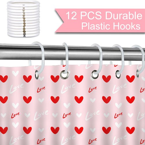 Mocsicka Valentines Shower Curtain Pink Red Heart Bathroom Shower Curtain Valentine Love Hearts Shower Curtains Bathtub Decor with 12 Hooks 72x72 Inches