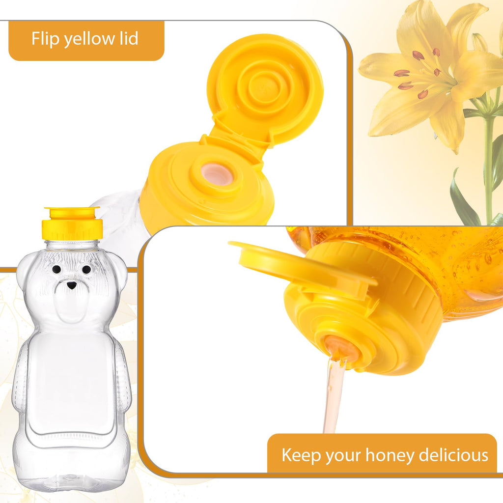 Thenshop 36 Pcs Honey Bear Bottle,Plastic Honey Squeeze Bottle,Honeybear Squeeze Jars,Cute Empty Container with Yellow Flip Lid for Syrup Sauce,Juice Storing and Dispensing, Transparent(500 Ml/ 17 oz)