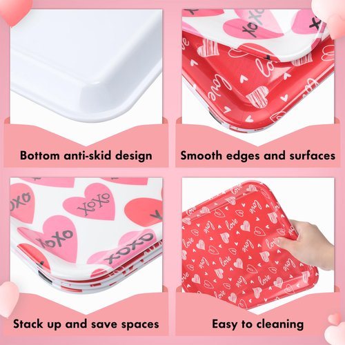 Ferrochef 4 Pcs Valentine's Day Serving Tray 13 x 10 Inch Heart Reusable Serving Platter Melamine Dessert Plate Dish for Valentine's Day Party Decorations Supplies