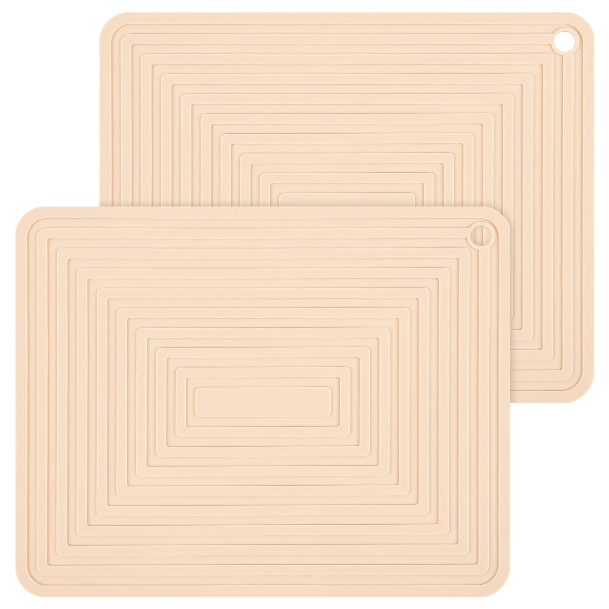 Smithcraft Beige Silicone Trivets for Hot Dishes Pots and Pans, Hot Pads for Kitchen, Rectangler Silicone Pot Holders, Heat Resistant Mat for Quartz Countertops, Multipurpose Trivet Mat Set 2
