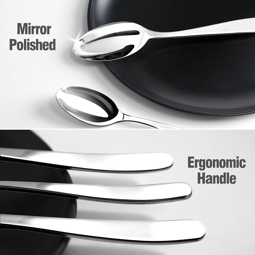 Regine Switzerland 40-Piece Silverware Set for 8 - Mirror Polished Stainless Steel Utensils | Dishwasher Safe & Rust Proof