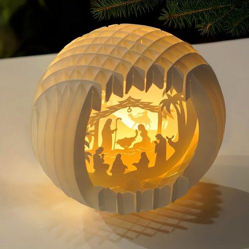 DINIZON Wooden Nativity Set, Wood Christmas Nativity Scene Set, Miniature Holy Family Figurines, Table Top Boho Christmas Jesus Decorations for Indoor Mantel Display, Miracle In A Manger Gift (Light Up Nativity)
