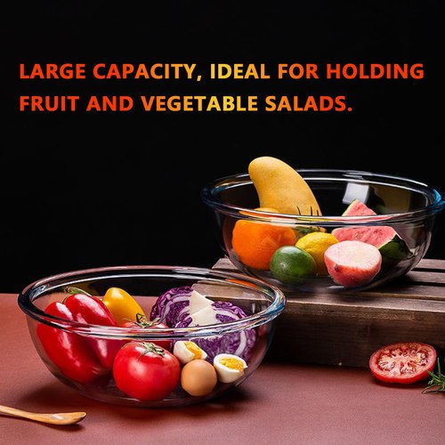 CD HOME 6.3Quart Large Glass Mixing Bowl with Lid, Clear Large Salad Bowls Glass Big Mixing Bowls for Kitchen
