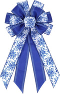 Chinoiserie Wreath Bow by Blue - 21 Inch Large Floral Wired Ribbon for Spring Door Decor
