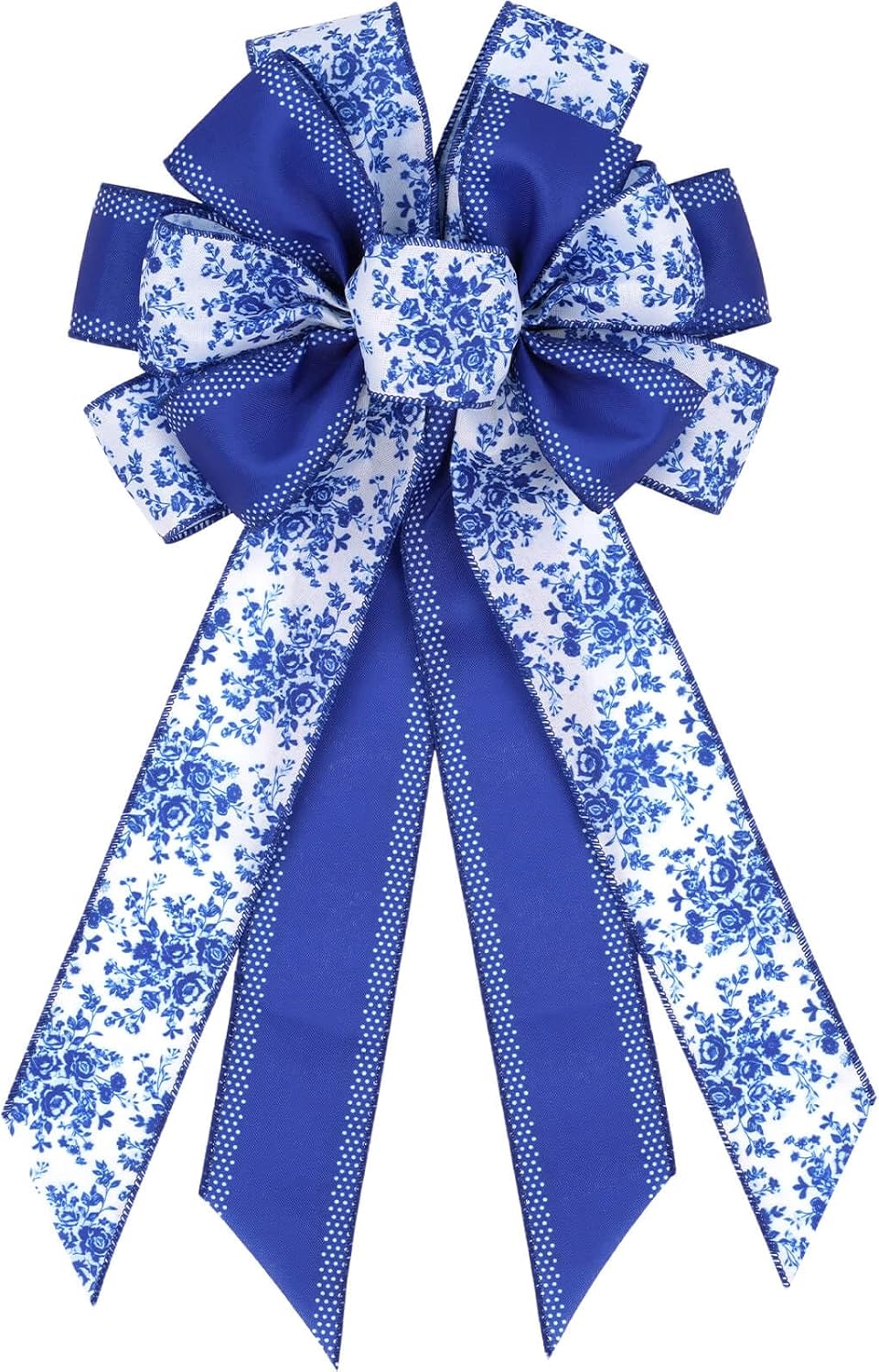 Chinoiserie Wreath Bow by Blue - 21 Inch Large Floral Wired Ribbon for Spring Door Decor