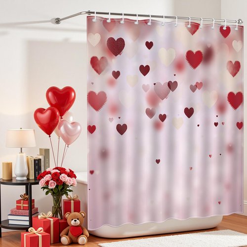 Mocsicka Valentines Day Shower Curtain Pink Red Love Hearts Bathroom Shower Curtain Waterproof Romantic Shower Curtains Bathtub Decor with 12 Hooks 72 X 72 Inches