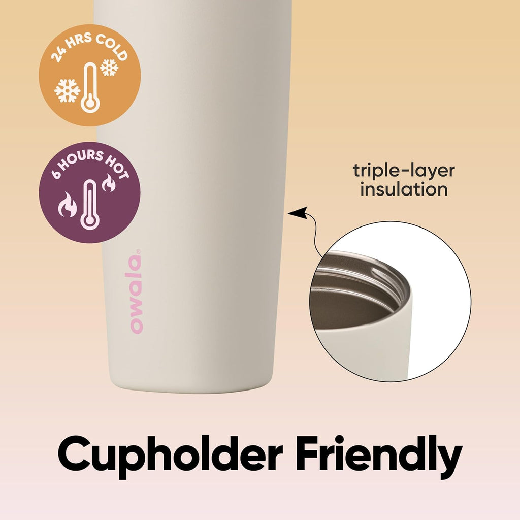 Owala SmoothSip Coffee Tumbler - Insulated Stainless Steel, BPA-Free, 20 oz, Pink/Tan (Daybreak)