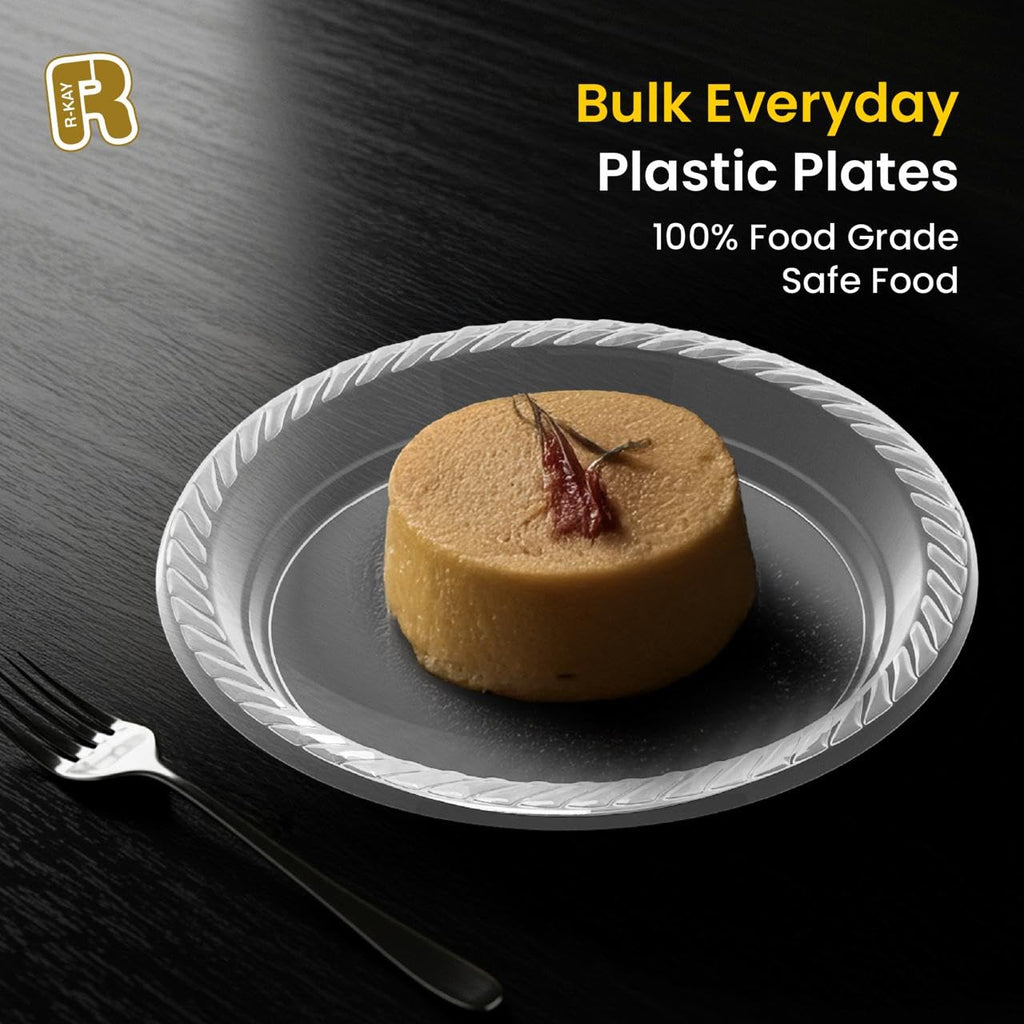 R-kay 200 Pack, 6 Inch Clear Plastic Plates - Heavy Duty Small Dessert Plates - Microwavable Small Appetizer Plates
