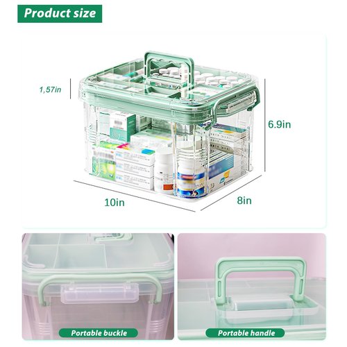 NZYNZY15qt Clear Medicine Organizer Storage Box with Tray, Plastic First Aid Box Empty, Medicine Caddy with Lids Handles,Thickened Medicine Container Chest, Multipurpose Medical Case