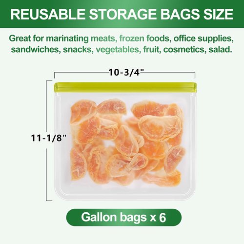 LKSUMPT 6 Pack Freezer Bags Gallon, Reusable Freezer Bags, Food Storage Bags, BPA Free Same as Reusable Ziploc Bags, Leakproof Extra Thick for Traveling & Household, Grey