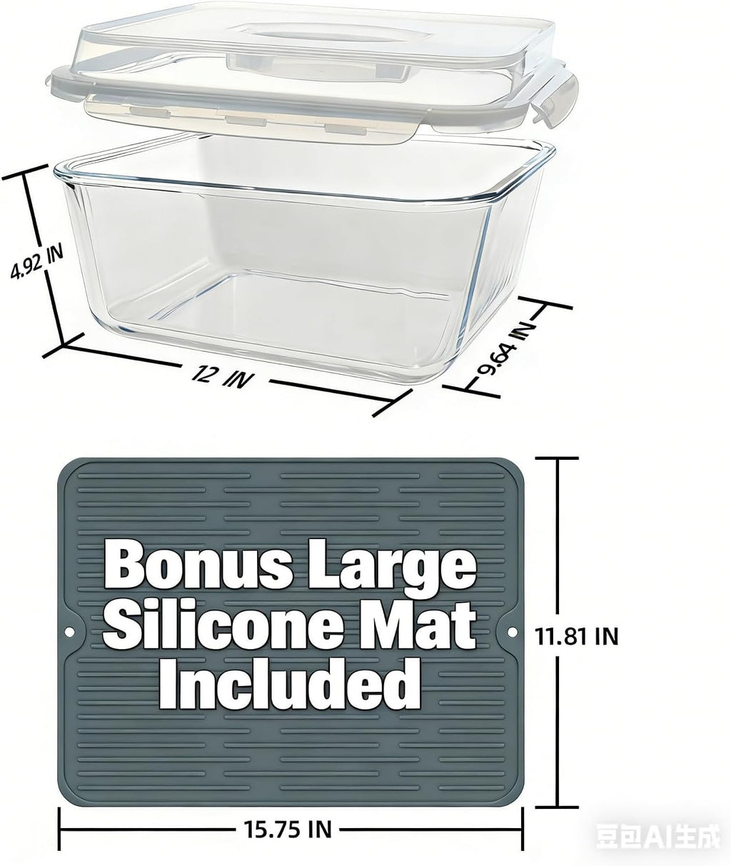 Skiennix Extra Large Glass Storage Containers - 220oz Borosilicate with Airtight Lid | Freezer to Oven Safe