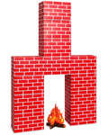 Fullhawl 13 Pcs 3D Winter Cardboard Fireplace 39 x 59 Inch DIY Winter Artificial Fireplace with 3D Fire Flame Prop Fake Fire Place Backdrop for Xmas Party Background Decoration(Red Brick)