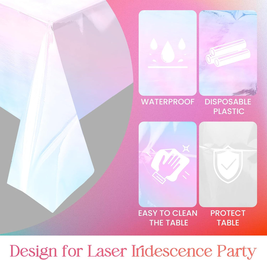 Skiennix 4-Piece White Iridescent Tablecloth Set - 40 x 108” Disposable Glitter Covers for Parties & Weddings