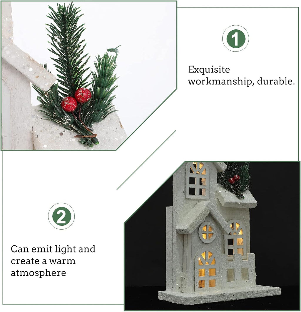 NUOBESTY Christmas LED Church Light House - Festive Wood Village Snow Scene Decor | Holiday Desktop Ornament