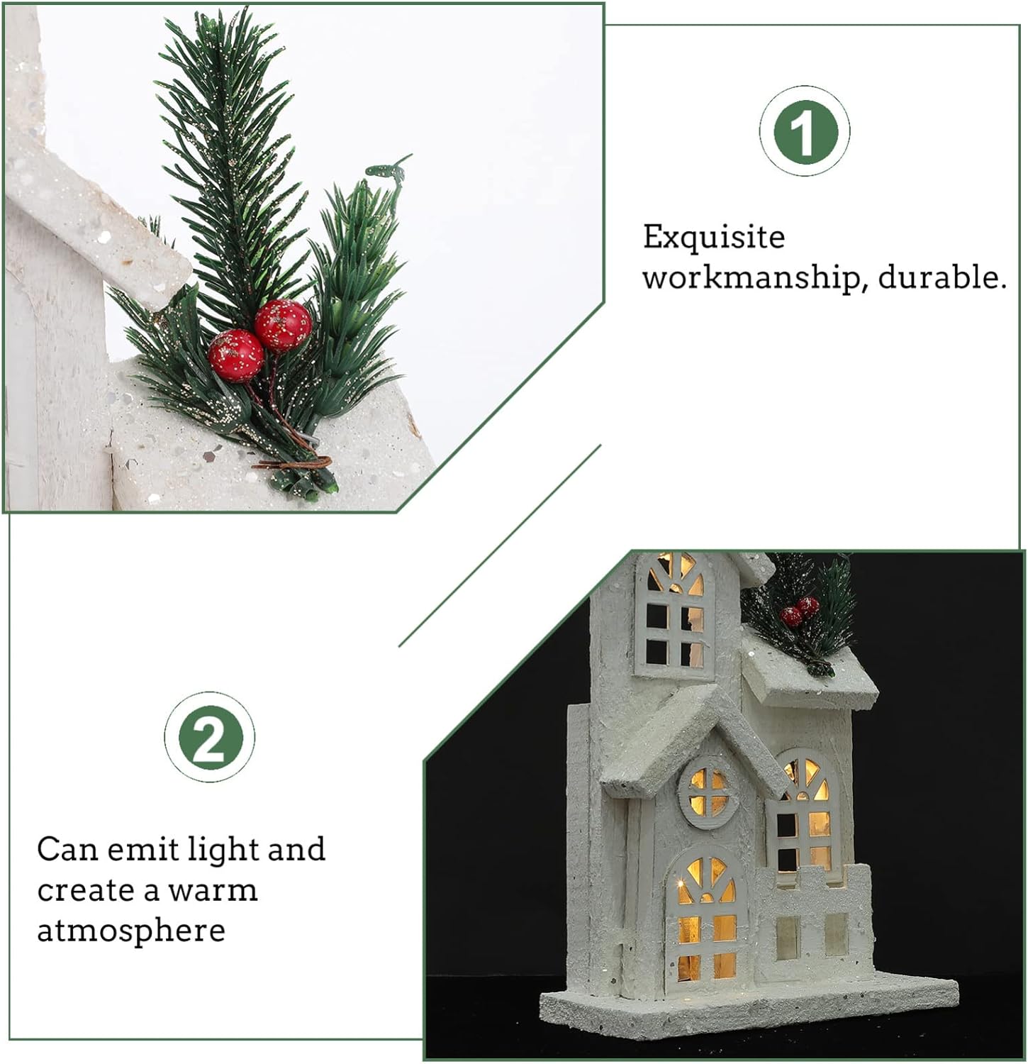 NUOBESTY Christmas LED Church Light House - Festive Wood Village Snow Scene Decor | Holiday Desktop Ornament