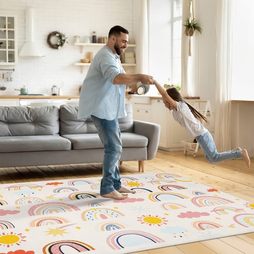 LTKOUGFAM Soft Kids Area Rug, Large Washable Space Mat, Non-Slip Cute Rainbow Weather Baby Crawling Floor Mat for Living Room Playroom Classroom Bathroom (59" x 39" S)