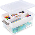 Citylife 17 QT Clear Plastic Storage Bin - Stackable Latching Box with Removable Tray | Orange for Organizing Tools & Crafts