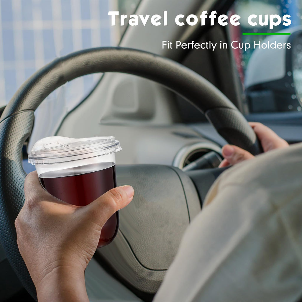 Baderke 50 Pcs Clear Plastic Cups with Strawless Sip Lids Disposable Round Bottom Togo Cups for Coffee Smoothie Cold Beverage Coffee Shops and Party Catering (12 oz)