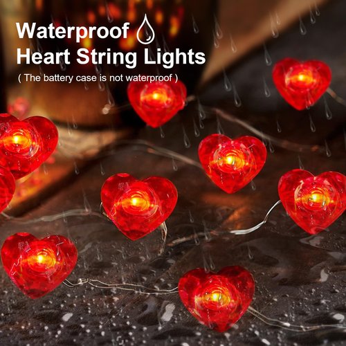 chzk Valentine’s Day Red Heart Fairy String Lights 16FT 50 LEDs Valentine's Day Lights Battery Powered Mother Day Decor (1, Red)