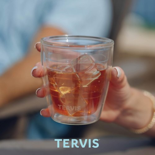 Tervis Clear & Colorful Tabletop 12oz Made in USA Double Walled Insulated Tumbler Travel Cup Keeps Drinks Cold & Hot, 12oz - 4pk, Clear