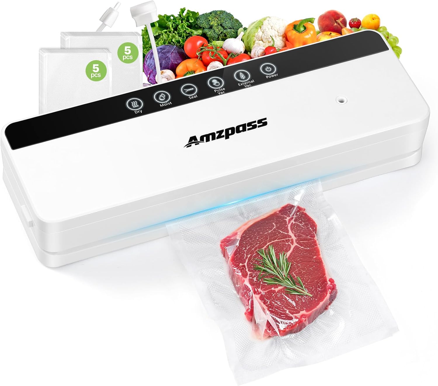 Skiennix Vacuum Sealer - 6-in-1 Food Preservation Machine with 80kPa Suction Power | Compact Design & 10 Bags Included